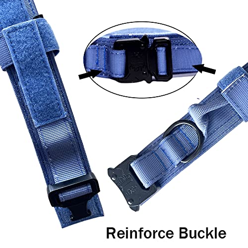 Tactical Dog Collar and Leash Set Adjustable Military Nylon Dog Collar with Control Handle and Heavy Duty Metal Buckle for Large Dogs(Dark Blue S - color: Dark blue SET(collar+leash), size: Small (Pack of 1)