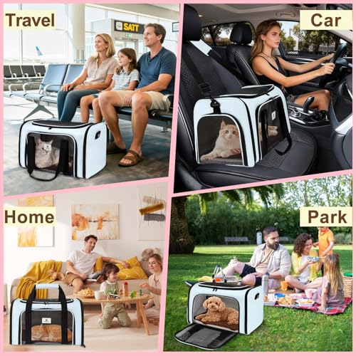 Cat Carrier - Cat Carrier Soft with Plush Pad & Cooling Mat, Easy-Load 4-Side Zipper & 3-Side Mesh Ventilation, Pet Carrier Airline Approved for Cats/Dogs Up to 16 lbs, Blue - color: Blue