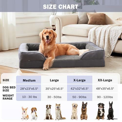 INVENHO Orthopedic Dog Bed Medium Size Dog, Waterproof Egg-Crate Foam Couch with Washable Removable Cover, Waterproof Lining and Nonskid Bottom - color: Dark Grey, size: M (28"x 23"x 6.5")
