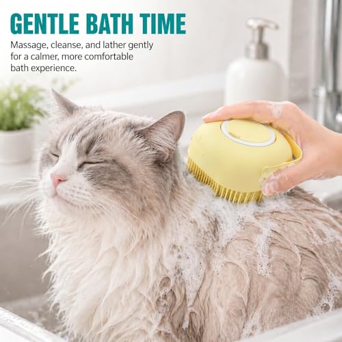 Soft Silicone Pet Bath Massage Brush for Dogs & Cats, Gentle Grooming Cleaning Tool for Puppy Kitten Washing, yellow - color: Yellow