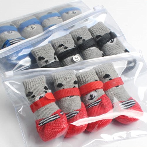 Dog Boots Shoes Socks with Adjustable Waterproof Breathable and Anti-Slip Sole All Weather Protect Paws (L, Blue(New)) - color: Blue(New), size: Large (Pack of 4)