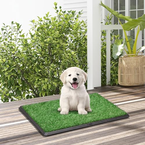 COZIWOW Fake Grass Pee Pad for Dogs, 25" x 20" Indoor Grass Potty for Dogs, Reusable Dog Pet Loo with Tray & Extra 2 PCS 23" x 18" Artificial Grass Training Pads, Portable Dog Litter Box Outdoor