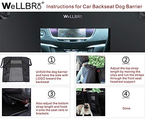 Dog Car Backseat Barrier, Padded and Durable Nylon Net Pet Barrier, Vehicle Travel Dog Fence with 2 Mesh Windows, for Safe Driving, Easy to Install and Adjust for All Cars