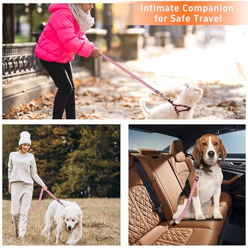 Seyezo 3-Piece Dog Car Harness Set - Retractable, Adjustable, Reflective Dog Seatbelt for Vehicle Headrests - Heavy Duty & High Elastic, Pink - color: 03-2PCS Pink