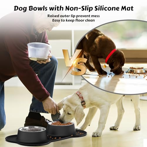 AsFrost Dog Food Bowls Stainless Steel & Water Dish with No-Spill and Non-Skid, Feeder Bowls with Dog Food Dish for Small Medium Large Size,Dogs,Cats,Puppy Pets, Black, 12oz - color: Black, size: 1½ Cup/12 oz each