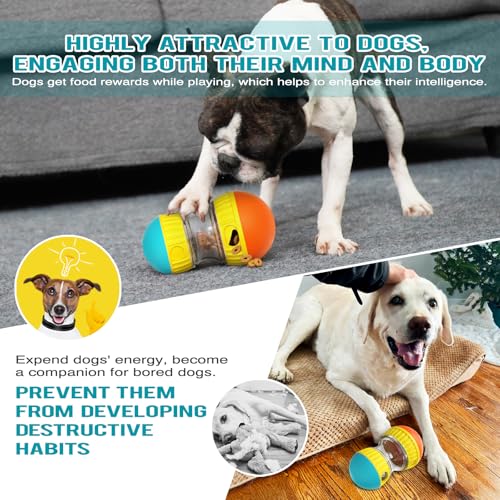 BSISUERM Dog Treat Dispensing Puzzle Toy Adjustable Food Dispenser Slow Feeder Puppy Enrichment Rolling Ball Pet Interactive Chase Toys Stimulating Game for Small Medium Dogs Gift to Keep Them Busy - color: Orange - Single - Standard
