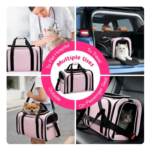 Double Expandable Cat Carrier,Airline Approved Soft-Sided Pet Travel Carrier for Small Dogs Cats under 15 lbs,Waterproof 600D Oxford Fabric with Washable Replacement Liner,Odor-Free & Claw-Proof(Pink) - color: Pink
