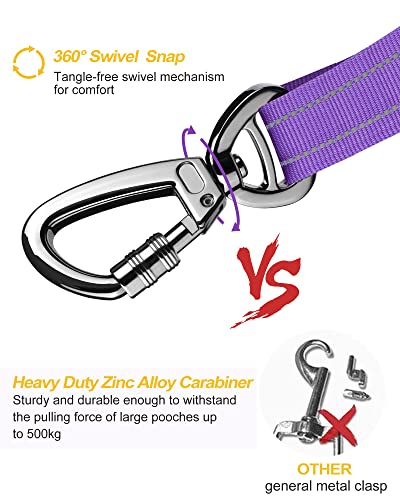 AUBELL Dog Seat Belt for Car,Updated 3-in-1 Adjustable Reflective Bungee Heavy Duty Dog Car Harness Tether with Clip Hook Latch & Buckle,Swivel Zinc Alloy Carabiner,Purple - color: Purple