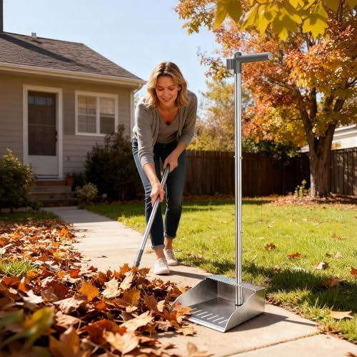 Metal Dust Pans with Long Handle,Heavy Duty Dust Pan with Handle,Upright Stand Up Dustpan with Dust Pan Teeth to Clean Hair for Home Kitchen Office Lobby Floor Garden - size: 36 inches