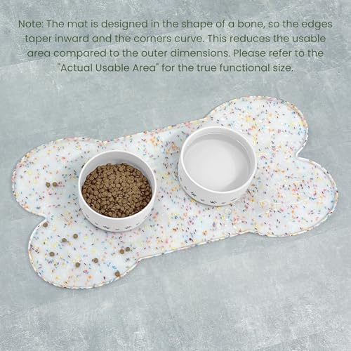 PWTAA Dog Food Mat Anti-Slip Silicone Dog Bowl Mat Thicker Pet Placemat Waterproof Cat Feeder Pad with Raised Edge Puppy Kitten Feeding Mats Suitable Small Medium-Sized Dogs Cats Eating Tray - 2PCS - color: Donut White, size: 19.4" x 9.8"-2PCS