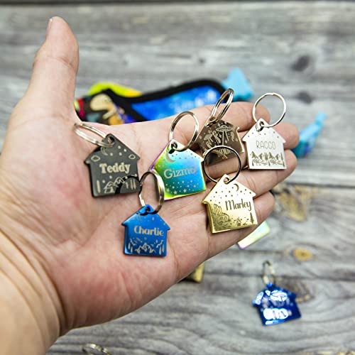 Personalized Dog Tag with 5 Lines of Custom Deep Engraved Durable Stainless Steel Pet ID Name Tag Designer Regular Size House - size: Regular, style: House