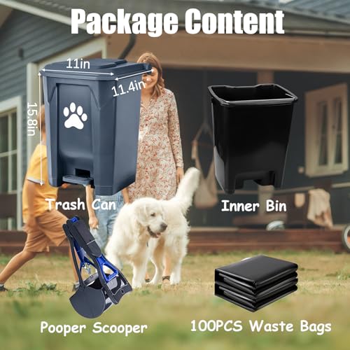 Dog Poop Trash Can Outside with Pooper Scooper, Outdoor Dog Waste Trash Can with Lid Waste Bag Odor Control for Yard Garden, 20L Grey - color: Gray