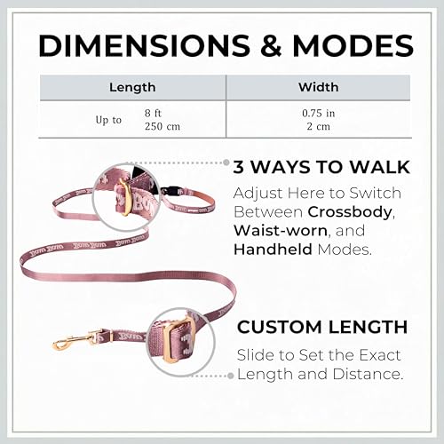 BawBaw Dog Leash – 8ft Adjustable Hands-Free, German Fidlock Magnetic Buckle, 3-Way Use (Hand-Held, Crossbody, Waist), V-Ring for Accessories, Walking & Running (Navy Blue) - color: Navy Blue