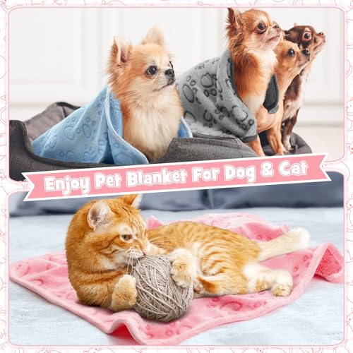 Tegeme 12 Pcs Pet Blankets 30 x 20 Inch Soft Fluffy Fleece Dog Cat Warm Paw Print Pattern Blankets Flannel Throw for Pets Dog Puppy Cat(Pink,Gray,Blue) - color: Pink,gray,blue, size: 30 x 20 Inch