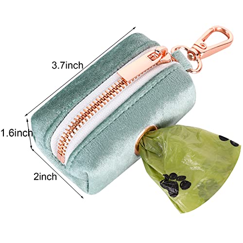 ARING PET Dog Waste Bag Dispenser, Velvet Green Doggy Poop Bags Holders Attach to Any Leashes, Portable Washable Pet Waste Pouch Dispenser with Metal Zipper - color: A:green