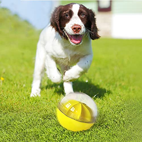 Dog Treat Ball, Dog Food Puzzle Slow Feeder Interactive Squeaky Mental Stimulation Toys, Cat Treat Dispenser Puzzle Toys Active Rolling Balls for Medium/Large Dog Breeds - color: Yellow