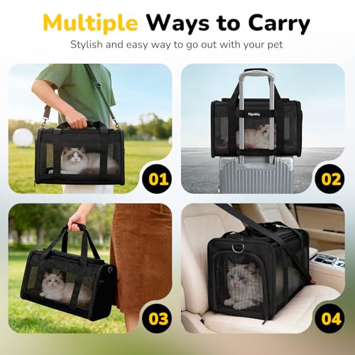 Hipubby Cat Carrier Dog Carrier for Pets Up to 16 Lbs, Soft-Sided Pet Travel Carrier for Cats and Small Dogs, Airline Approved Pet Carrying Case with Shoulder Strap & Removable Mat - Black - color: Black