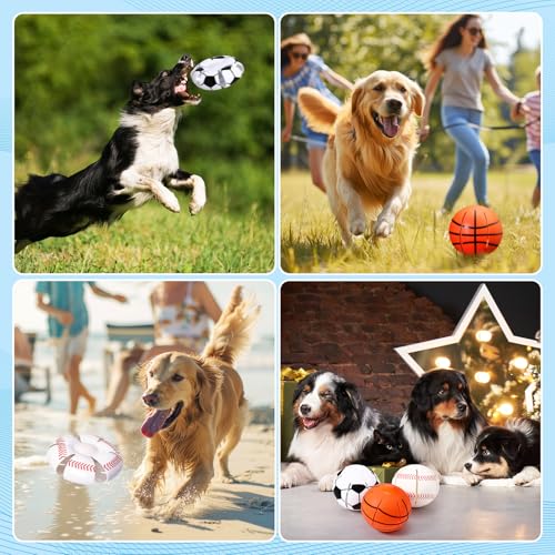 Abbylike 3 Pcs Doggy Disc Balls, Chewable Foldable Pet Toy Flying Saucer Ball with Baseball Soccer Basketball Design, Throw Dog Flying Disc Magic Toy for Outdoor Game