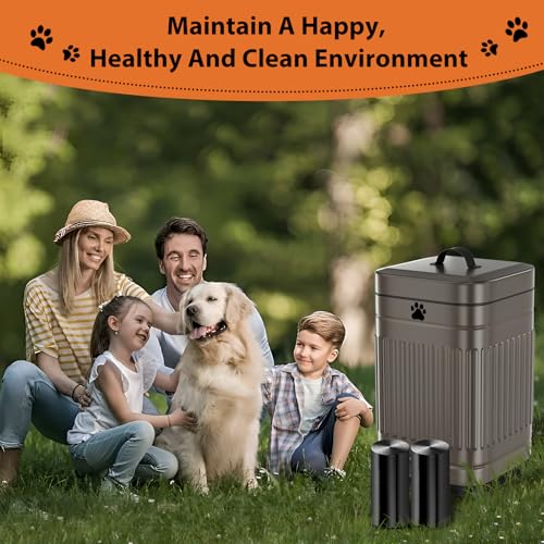Dog Poop Trash Can Outside, 5L/1.3Gal Metal Dog Waste Trash Can with Lid, Foot Pedal, Pet Waste Container with 40 Bags, Poop Bucket with Lid Soft Close for Pet, Brown - size: 5L Brown Trash Can