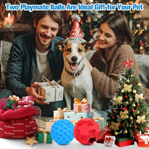 2-in-1Indestructible Dog Toy Balls for Aggressive Chewers, Interactive 3.15”Squeaky Dog Balls and 3.54”Treat Dispensing Ball to Keep Them Busy, Chew Toys for Large Dogs, Enrichment Toy - color: Red Blue