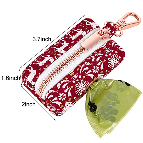 ARING PET Dog Waste Bag Dispenser, Cotton Doggy Poop Bags Holders Attach to Any Leashes, Portable Washable Christmas Pet Waste Pouch Dispenser with Metal Zipper - color: B:reindeer