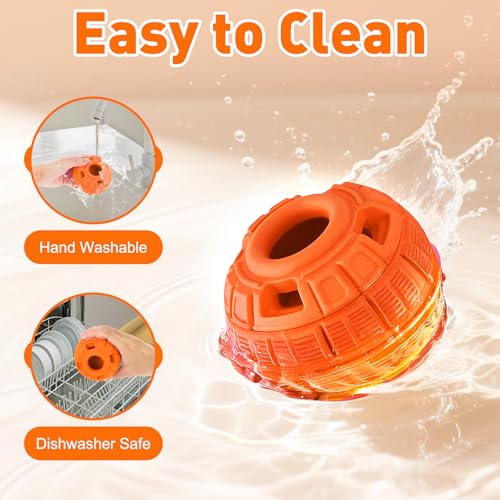 Interactive Dog Frozen Treat Toys, Dog Puzzle Enrichment Ball to Keep Them Busy, Slow Food Training, Durable Rubber Chew Dispensing Toy, Freezable Fillable Ball, for Small Medium Large Dogs (Orange) - color: Orange