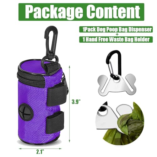 Dog Poop Bag Holder for Leash Attachment - Waste Bag Dispenser for Leash - Fits Any Dog Leash - Portable Set with Hand Free Holder Metal Carrier, Round Shape, Purple - color: Purple