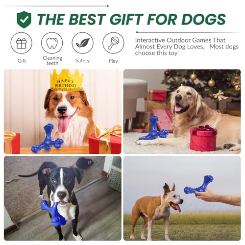 Dog Chew Toys for Aggressive Chewers Large Breed,Indestructible Bones Toy,Durable Cleaning Toothbrush Natural Rubber Dog Toys… (Deep Blue) - color: Deep Blue