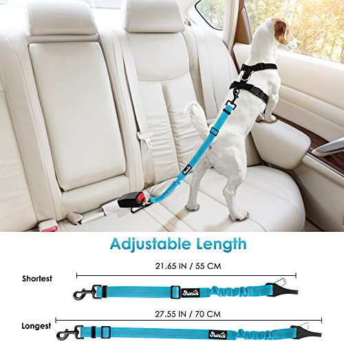 SlowTon Dog Seat Belt, Adjustable Dog Safety Belt Leash, 2 in 1 Latch Bar Attachment Dogs Car Seatbelt with Elastic Nylon Bungee Buffer, Reflective Nylon Belt Tether Connect to Dog Harness (Blue) - color: Blue