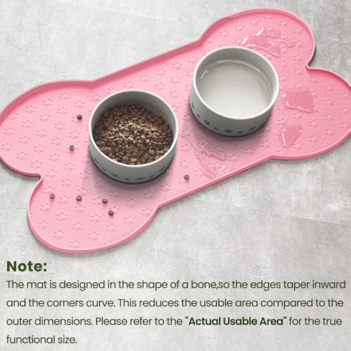 PWTAA Dog Food Mat Anti-Slip Silicone Dog Bowl Mat Thicker Pet Placemat Waterproof Cat Feeder Pad with Raised Edge Puppy Kitten Feeding Mats Suitable Small Medium-Sized Dogs Cats Eating Tray - 2PCS - color: Pink, size: 19.4" x 9.8"-2PCS