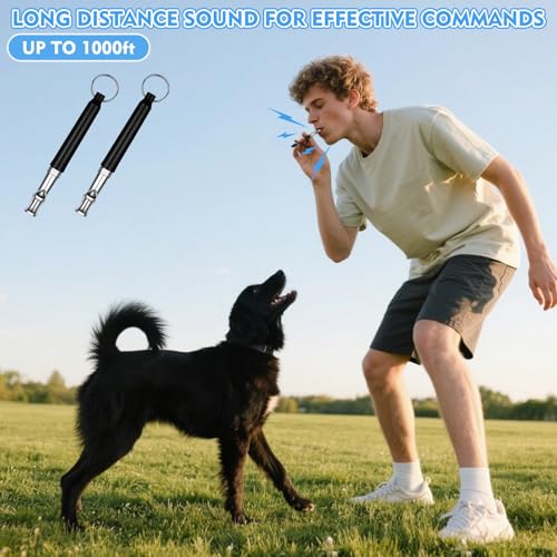 CdbC Dog Whistle - 2Pack Dog Whistle to Stop Barking Neighbor's Dog, Adjustable Ultrasonic Silent Dog Whistle,Helpful for Training Recall (Black with Lanyard)