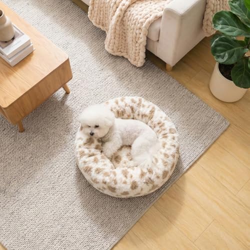 Avont Washable Donut Dog Bed with Removable Cover, Orthopedic Mixed Memory Foam Round Pet Bed, Ultra-Thick Faux Rabbit Fur Calming Cushion for Small, Medium Dogs - size: M ( 30")