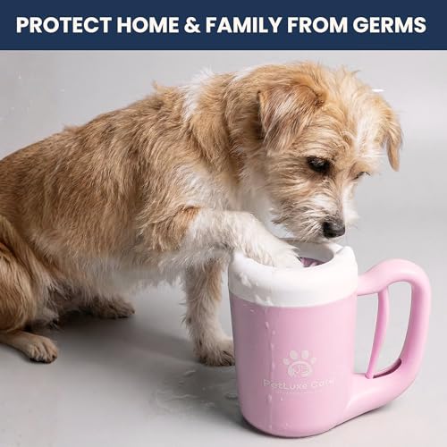 Dog Paw Cleaner, Paw Washer Cup with Soft Silicone Bristles, Portable Dog Foot Washer, 4-in-1 Paw Cleaner Kit with Paw Balm, Microfiber Towel & Grooming Brush (Pink Small) - color: Pink, size: Small