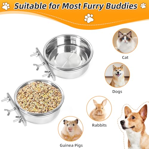 2 Packs Kennel Water Bowl Hanging Dog Crate Water Bowl No Spill Mountable Stainless Steel Dog Bowl Feeding Dish Wall Mounted Cat Food Bowls for Cats Guinea Pigs Rabbits - size: 2 packs 4.7 * 2"