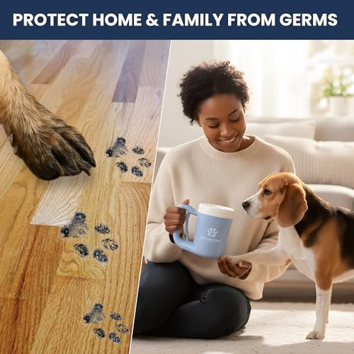 Dog Paw Cleaner, Paw Washer Cup with Soft Silicone Bristles, Portable Dog Foot Washer, 4-in-1 Paw Cleaner Kit with Paw Balm, Microfiber Towel & Grooming Brush (Blue, Medium) - color: Blue, size: Medium