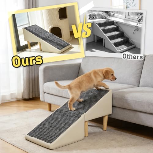 Split Ottoman Dog Ramp for Couch & Bed, 2-in-1 Foldable Dog Stairs with Non-Slip Surface, Solid Wood Pet Ramp for Small & Senior Dogs, Gentle 23° Incline, Modern Furniture Style