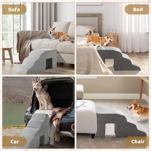 Dog Stairs Ramp,5 Step Pet Stairs for Small to Large Dogs,Non-Slip Bottom Dog Steps for High Bed,Sofa,Couch or Chair,High Density Foam Pet Step for Indoor Outdoor Car SUV (Grey B)