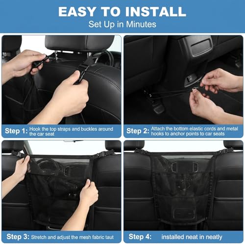 Dog Car Barrier, 27 x 22 Inch Enlarge Pet Barrier Mesh with Storage Pouch for Dogs & Child, Universal Dog Car Net Barrier Back Seat for SUVs, Sedans & Trucks