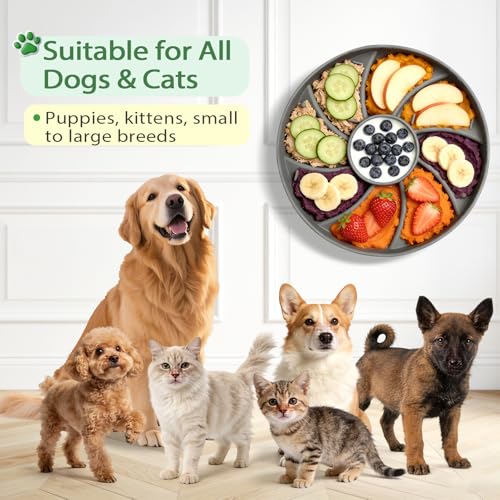 Slow Feeder Dog Bowl Silicone Suction Cup Anti Spill Dogs Cats Grey | strong suction base prevents sliding, extends mealtime, reduces anxiety, textured surface, dishwasher safe - color: Grey