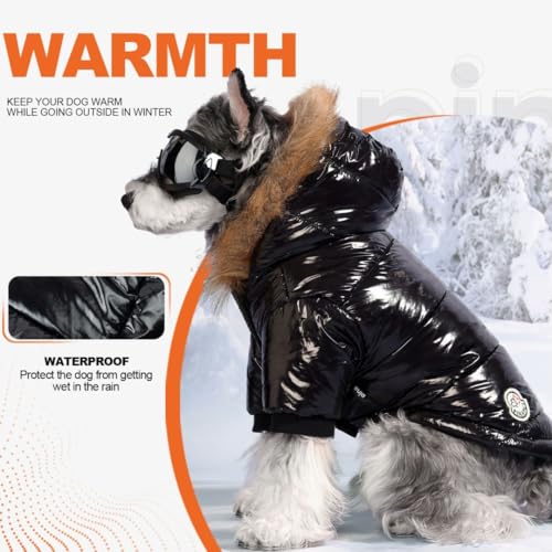 PINA Dog Winter Coat with Faux Fur Hood, Windproof and Warm, Suitable for Small to Large Dogs, Black, L - color: Black, size: L(chest:21.6in)