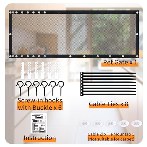 NWK Magic Dog Gate for Stairs Pet Gate for The House Providing a Safe Enclosure for Pets to Play and Rest, 6 Hooks Design (120'' X 30'') - size: 120'' X 30''