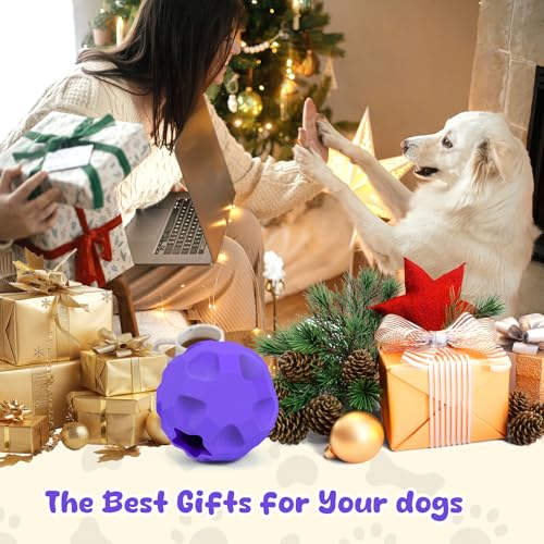 Durable Dog Balls, Dog Puzzle Toy for Boredom, Dogs Enrichment Toy, Interactive Treat Dispensing Balls for Large Dogs to Keep Them Busy - color: Purple