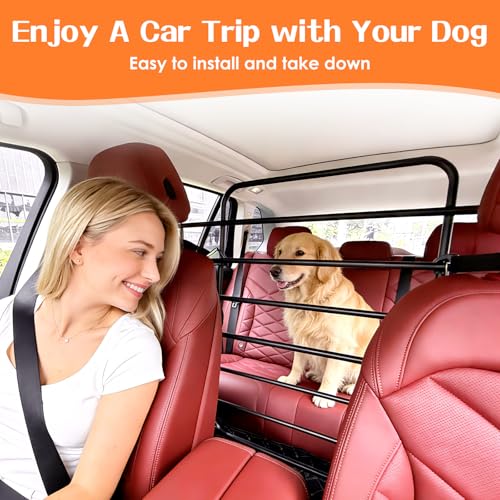 Dog Car Barrier, Adjustable Universal Vehicle Pet Barrier for Cars, Trucks, SUVs - Moves with Your Vehicle Seats, 42"–61" Width Adjustable SUV Dog Barrier for Back Seat