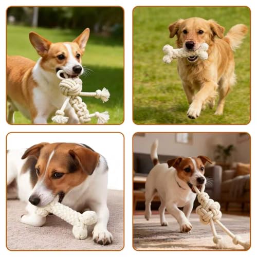 3 Pack Cotton Rope Dog Toy Set, Indestructible Chew Toys for Aggressive Chewers, Puppy Teething Toys with Bone, Human & Chinese Knot Designs for Boredom Relief & Tug of War, White - style: White suit(3 pack)