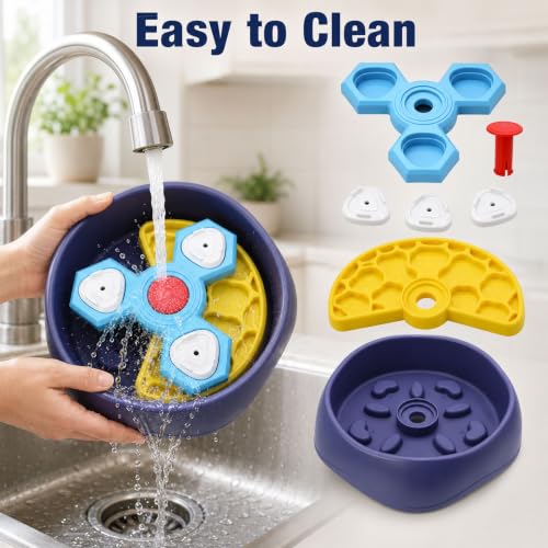 Slow Feeder Dog Bowls with Removable Puzzle Inserts, 3-Layer Interactive Dog Puzzle Feeder, Non-Slip Base Slow Feeder & Lick Bowl for Medium & Large Breeds (Yellow) - color: Yellow