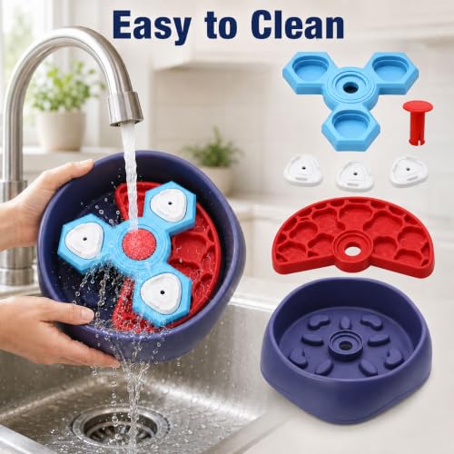 Slow Feeder Dog Bowls with Removable Puzzle Inserts, 3-Layer Interactive Dog Puzzle Feeder, Non-Slip Base Slow Feeder & Lick Bowl for Medium & Large Breeds (RED) - color: Red