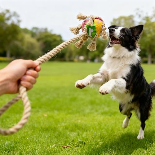 Indestructible Bear Dog Rope Toy with Rope for Aggressive Chewers, Tug of War Dog Toy Durable Chew-Resistant Interactive Ball for All Breeds (Tug Ball) - color: Tug Ball