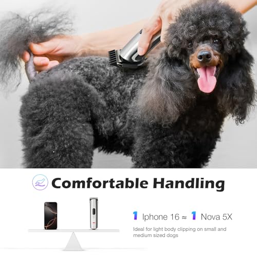 Professional Dog Grooming Clippers with Charging Dock, 5-in-1 Adjustable Blade Cordless Pet Grooming Kit 5 Speed Rechargeable Trimmer Hair Shaver with Detachable Guide Combs for Animal Horse