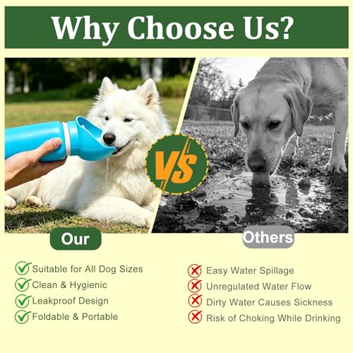 2 in 1 Foldable Dog Water Bottle, Leakproof Portable Pet Dispenser, Water Bottle Dog Bowl, Collapsible Food Grade Silicone Puppy Bottles, Lightweight Foldable for Travel Walking Caming (Blue) - color: Blue