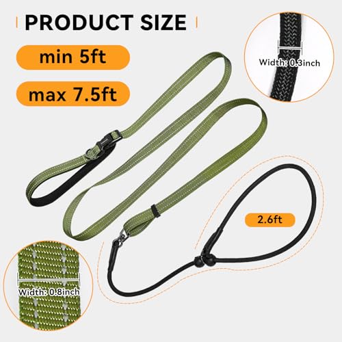 Hands Free Slip Lead Dog Leash, Crossbody & Waist Leash for Walking Running, No-Pull Dog Training Lead for Small & Medium Dogs, Multifunctional Adjustable Lead 4-8FT. (Army Green) - color: Army Green